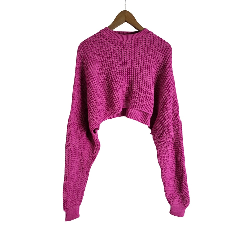 Nasty Gal Collection Magenta Ultra Cropped Waffle Knit Sweater Sz L Grunge Chic